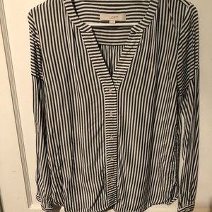 LOFT Button Front Striped Blouse